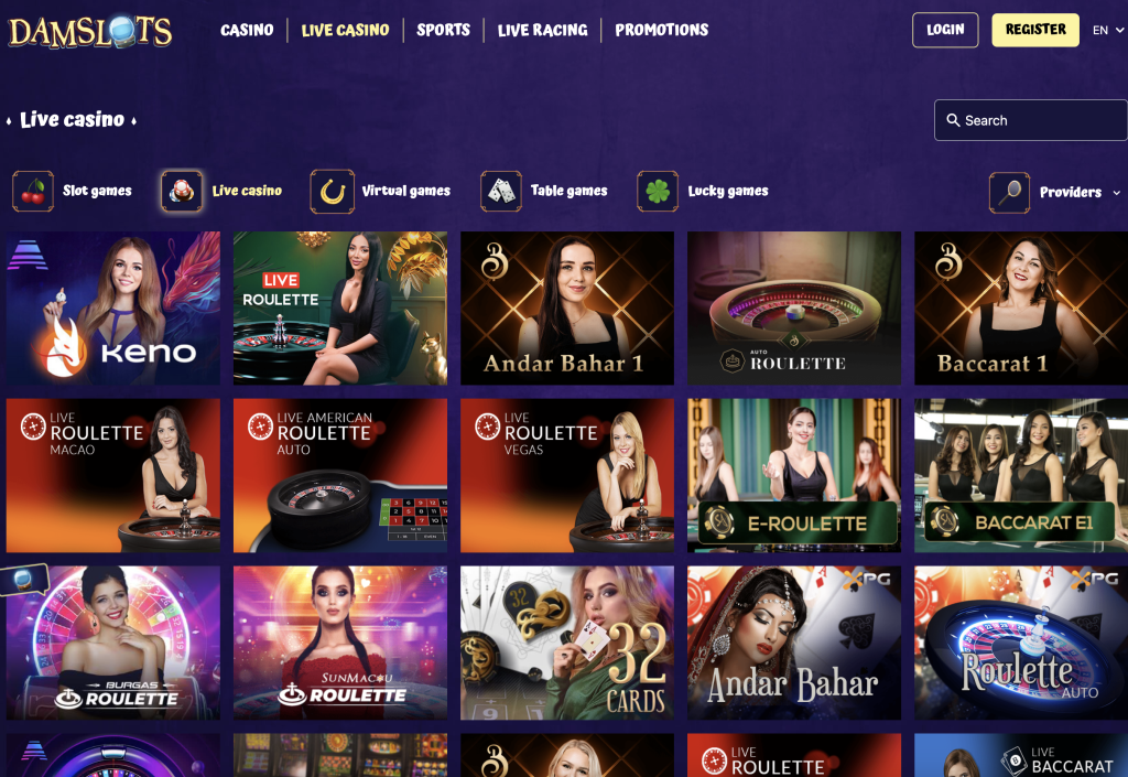 Image of Damslots Live casino options