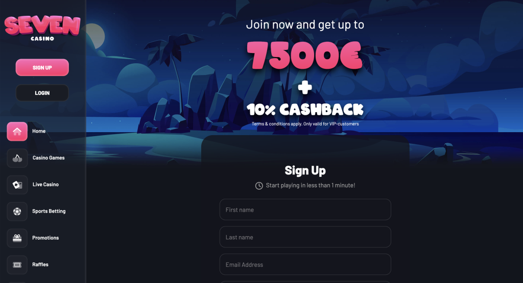 Image of Seven casino website