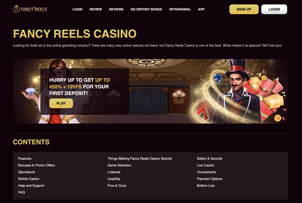 Image of Fancy Reels casino website